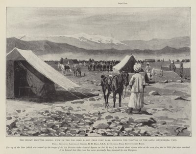 The Indian Frontier Rising, View of the Tor Ghar Range, from Fort Bara, showing the Position of the Sapri (Ghuzdarra) Pass by William Barnes Wollen
